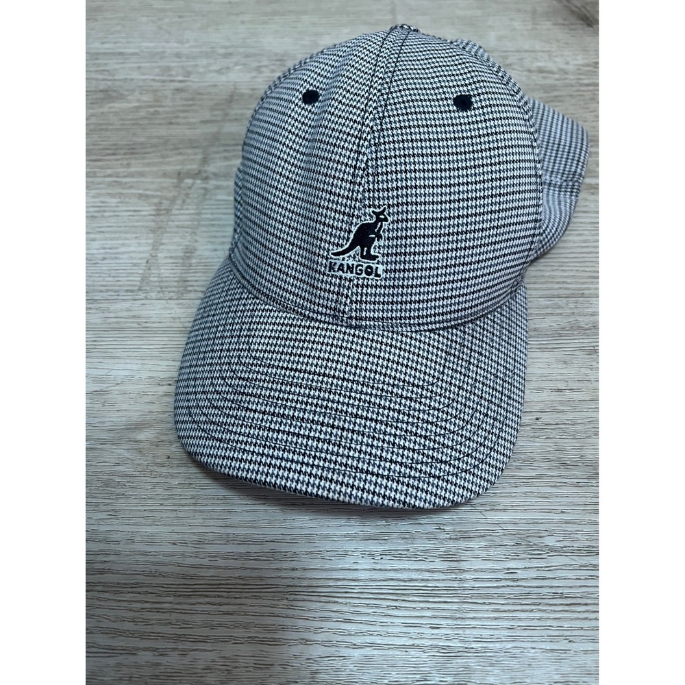 Kangol Mens Houndstooth Flexfit Baseball Cap‎ Black White Logo Hat S/M 9802BCHW